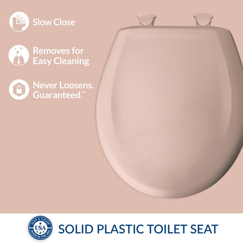 Bemis Classic Colors Slow Close Toilet Seat, Easy Clean Hinges and Durable Plastic Seat, Made in USA, Round, Venetian Pink - Image 2